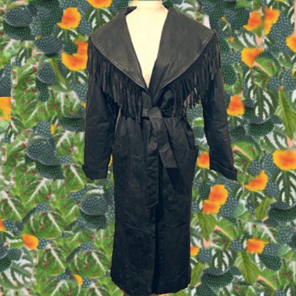 Vintage Jackets & Blazers - Vintage Fringe Leather Western Long Coat